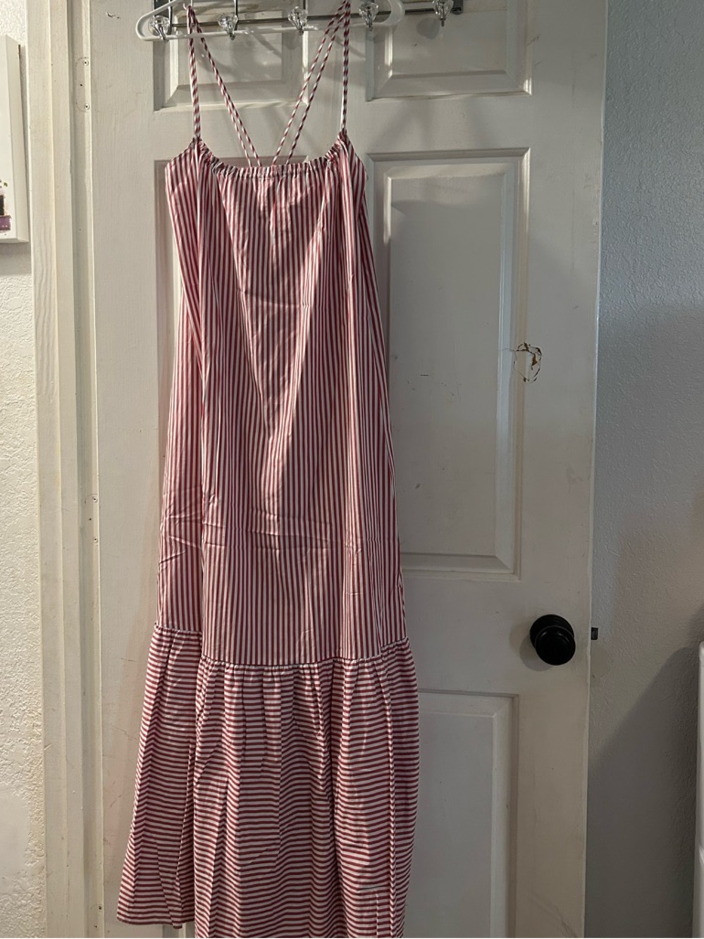 Zara Red and White Striped Spaghetti Strap Maxi Dress